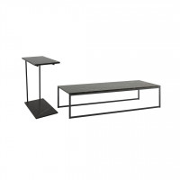 Manhattan Comfort 2-255352255451 2-Piece Celine 53.14 Coffee and Tuck-in End Table with Steel Legs in Black Marble